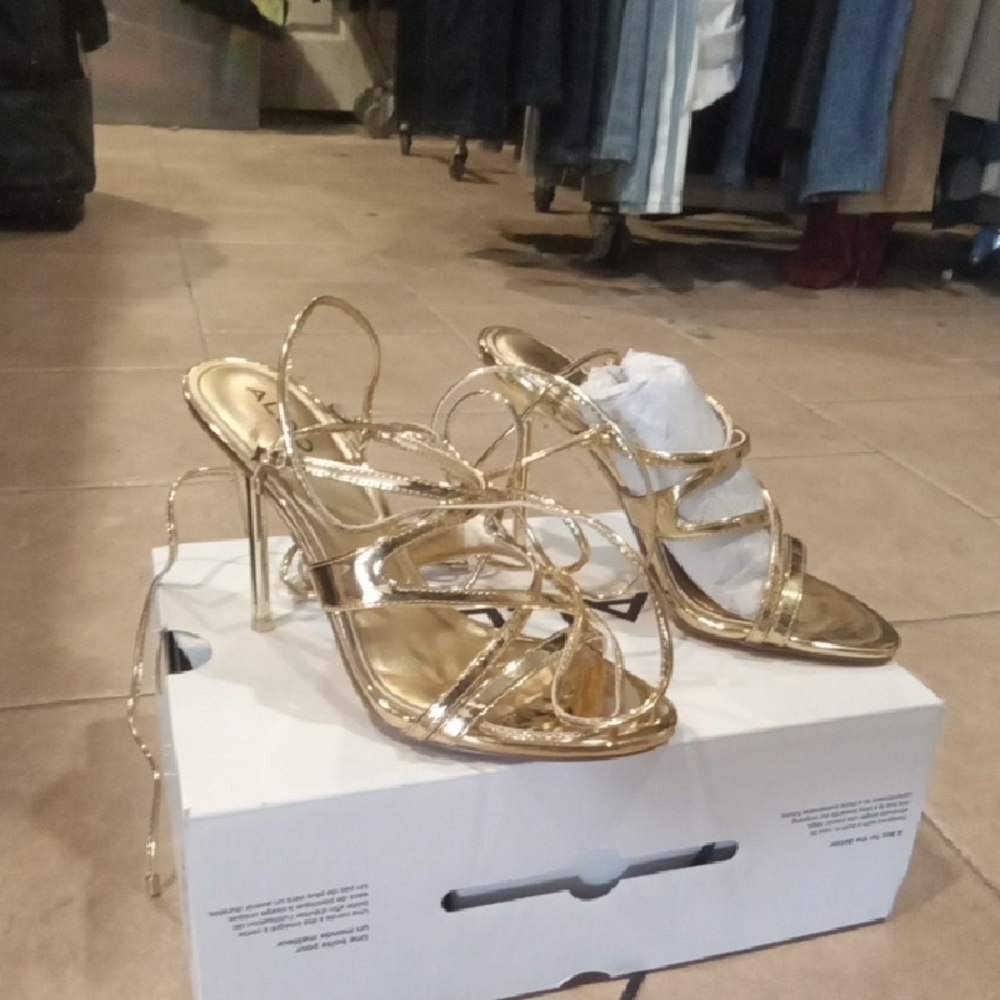 Aldo Metallic Gold Strappy Stiletto Sandals